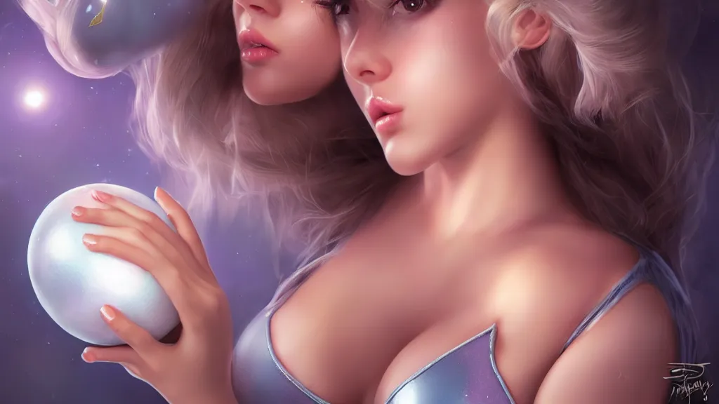 Image similar to a cute fantasy girl bowling, photo, ultra detail, small nose, photoreal, professionally retouched, soft moonlight lighting, shiny plastic bikini, realistic, smooth face, goddess, luscious lips, perfect eyes, wide angle, sharp focus on eyes, 8 k high definition, insanely detailed, intricate, elegant, art by artgerm and wlop