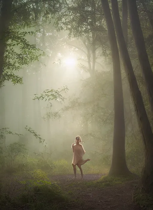 Image similar to misty swamp, hazy fog, sundown golden hour, girls early morning dance, smile, fireflies and sparkling wisps, sun rays through trees, Lilia Alvarado, Sophie Anderson, Mark Arian, Bob Byerley, Charlie Bowater, Mark Brooks, Steve Henderson, Justin Gerard, Arthur Hughes, Edward Robert Hughes, Mark Keathley, Victor Nizovtsev, Carlos Shwabe, Ross Tran, WLOP