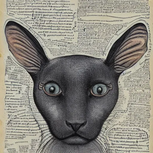 Image similar to siamese cat cow hybrid, anatomical drawings, lovecraftian, old paper manuscript, fineline detail, cinematic quality, high octane