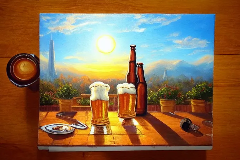 Prompt: beer, cafe, fantasy, painting, ultra realistic!!!, clear weather, golden hour, sharp focus