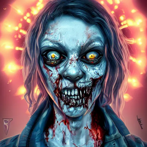 Image similar to highly detailed horrible zombie portrait, grimdark urban game icon, stylized digital illustration, radiating a glowing aura, global illumination, ray tracing, hdr, fanart arstation by ian pesty and katarzyna bek - chmiel