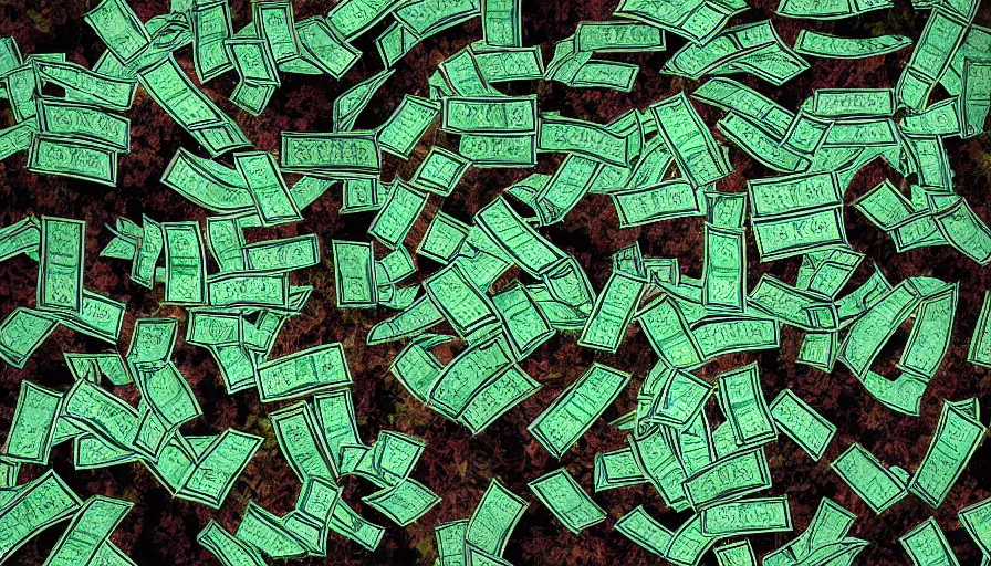 Image similar to a tree that grows dollar bills instead of leaves, digital art, highly detailed, realistic, bright colors, 8 k