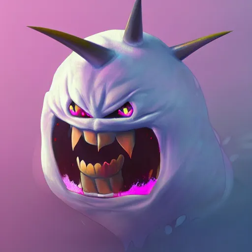 Image similar to a coloful drawing of gengar ghost pokemon , dynamic, particulate, intricate, elegant, highly detailed, centered, artstation, smooth, sharp focus, octane render