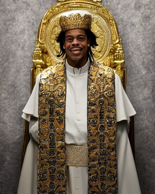 Image similar to ronaldinho as the pope, professional photograph, 4 k