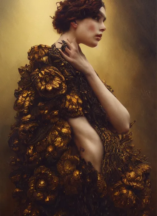 Image similar to highly detailed oil painting | very intricate | cinematic lighting | award - winning | waratah fashion by alexander mcqueen | by roberto ferri, by tom bagshaw, by j. c. leyendecker and klimt, american romanticism, by austin osman spare, artstation, cgsociety, official art, octane