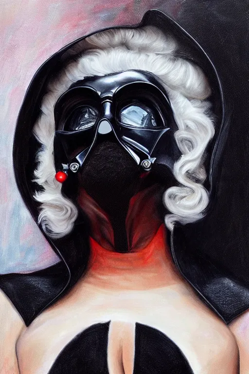 Image similar to lovechild of Lady Gaga and Darth Vader, oil on canvas, intricate, portrait, 8k highly professionally detailed, HDR, CG Society