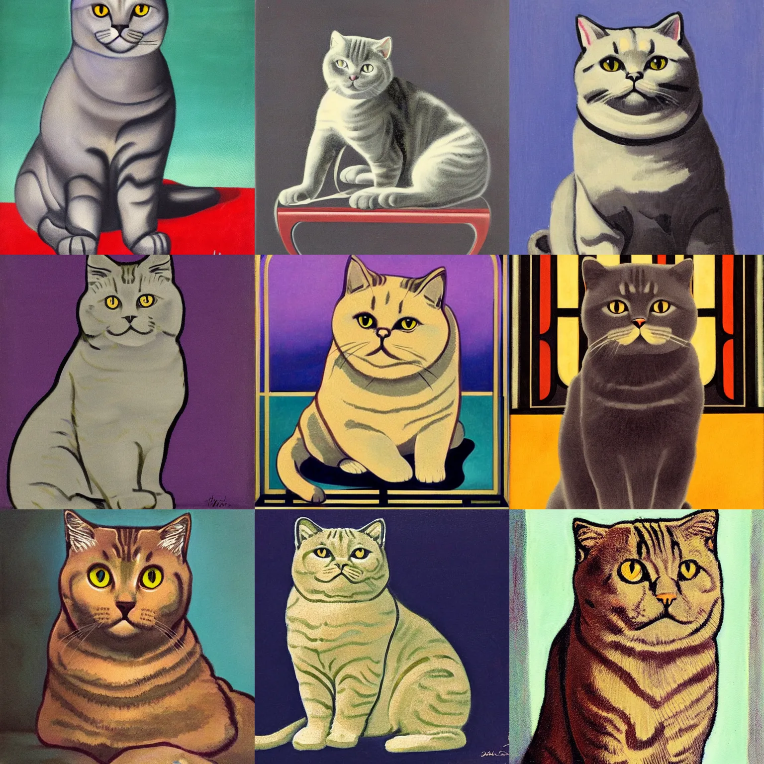 Prompt: British shorthair in the art deco painting style