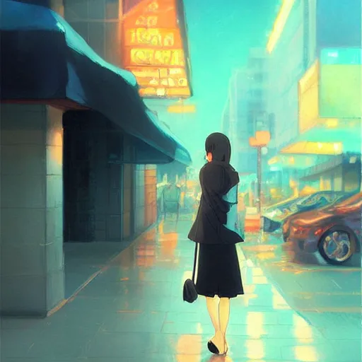 Image similar to a girl smoking, beautiful face, street at night, long hairfine art painting by makoto shinkai, featured on pixiv, hd