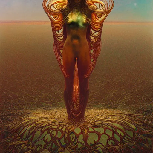 Prompt: space nomad by zdzisław beksinski, iris van herpen, raymond swanland and alphonse mucha. highly detailed, hyper - real, beautiful