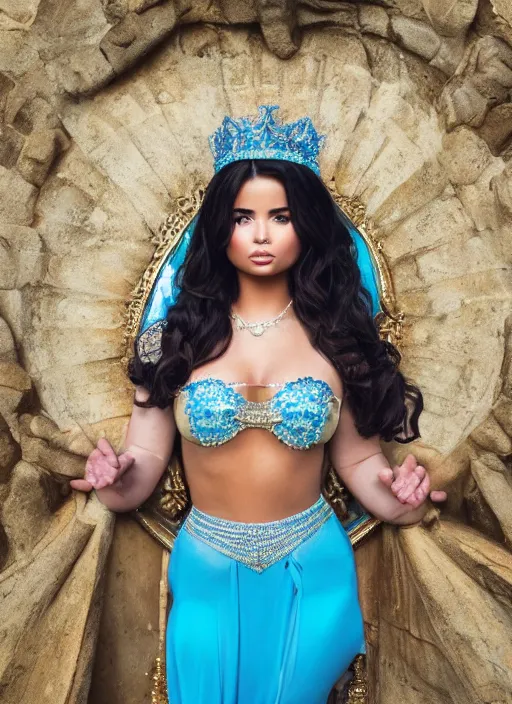 Image similar to portrait of demi rose as princess jasmine, by charlotte grimm, natural light, detailed face, beautiful features, symmetrical, canon eos c 3 0 0, ƒ 1. 8, 3 5 mm, 8 k, medium - format print, half body shot