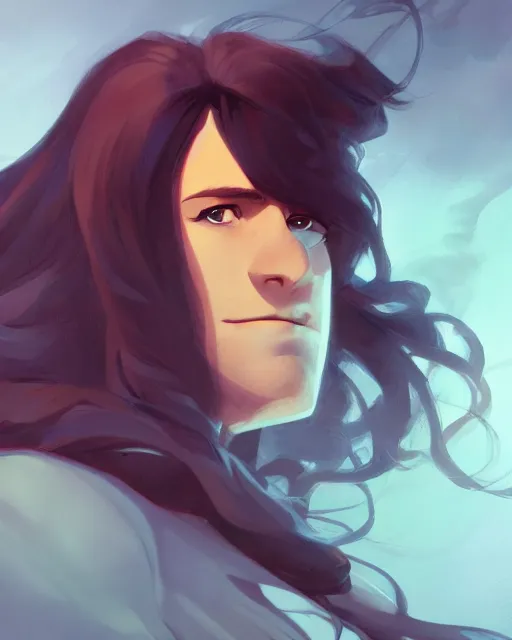 Prompt: a handsome man with dark long hair in curtain, game design fanart by concept artist gervasio canda, behance hd by jesper ejsing, by rhads, makoto shinkai and lois van baarle, ilya kuvshinov