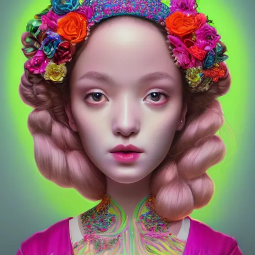 Image similar to a portrait of an beautiful young women, bright colors highly detailed, ultra realistic digital painting, rococo, japonisme, artstation, concept art, pop, smooth, sharp focus, illustration, art by mark ryden 3 d 8 k ultra detailed