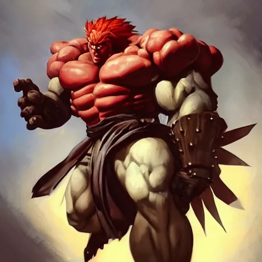 Image similar to greg manchess portrait painting of partially armored akuma from street fighter as overwatch character, medium shot, asymmetrical, profile picture, organic painting, sunny day, matte painting, bold shapes, hard edges, street art, trending on artstation, by huang guangjian and gil elvgren and gerald brom