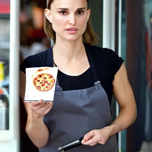 Prompt: natalie portman working at a pizza parlor n -4