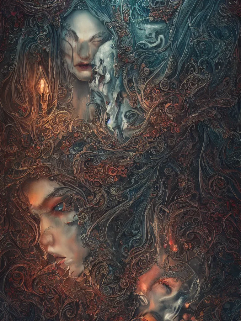 Image similar to rich deep colors, an intricate and detailed illustration of the grim reaper, guarding the gate to the underworld, by anna dittmann, trending on art station, intricate detail, highly detailed, atmospheric, hades, octane, colors