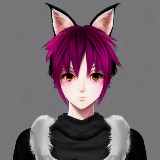 Image similar to full headshot portrait of anime woman with fox tail, punk, digital art, short pink hair, pixie cut, drawn by WLOP, by Avetetsuya Studios, anime manga panel, trending on artstation