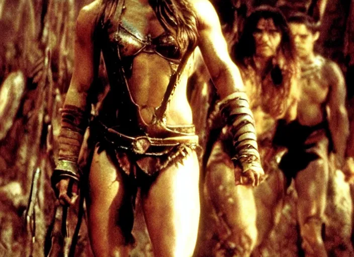 Image similar to still of muscular emma watson in conan the barbarian directed by frank frazetta, high resolution