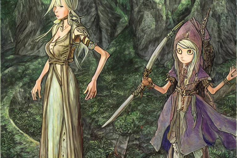 Image similar to tonemapped elven priestess by hayao miyazaki, highly detailed,