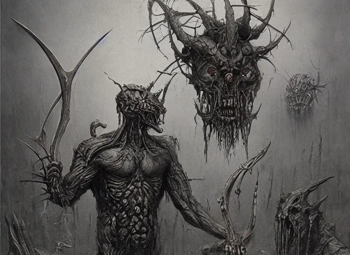 Image similar to demon berserker concept, beksinski, wayne barlowe, hr giger