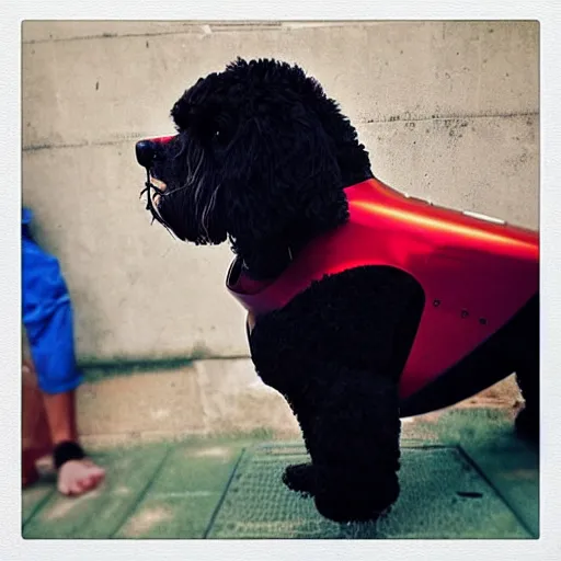 Prompt: “Portuguese Water dog as iron man”