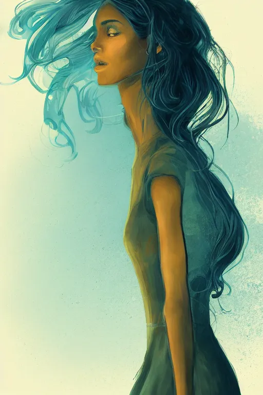 Image similar to 👩🏾🌵👗, phantom, dreary, dramatic, fluid, golden ratio, artstation, moebius + loish, hd,