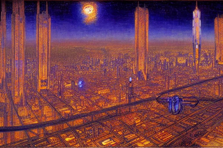 Image similar to a scifi illustration, Night City on Coruscant by william holman hunt