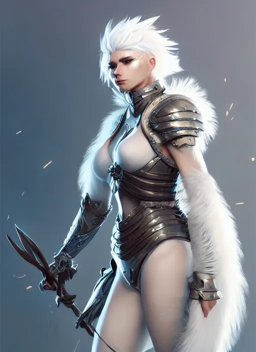 Prompt: fur - lined armor!!! beautiful and elegant white haired female!! gorgeous ayes!! character concept art, sharp focus, octane render! unreal engine 5! highly rendered!! trending on artstation!! detailed linework!! illustration by bussiere rutkowski andreas rocha