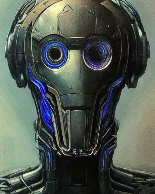 Image similar to portrait of a tanzanite ultron from age of ultron, clockwork steampunk, dieselpunk, head and chest only, by beksinski, 4 k, deviantart, trending on artstation