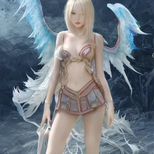 Image similar to a mix between dove cameron and taylor swift as terra from final fantasy 3, color page, tankoban, 4 k, tone mapping, akihiko yoshida, james jean andrei riabovitchev marc simonetti, yoshitaka amano, long hair, curly, h. hydrochaeri