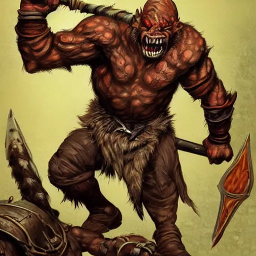 Image similar to full face and body D&D character art illustration of a hobgoblin fighter, by Wayne Reynolds.