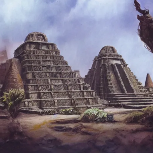 Prompt: the aztec temples but of it was in star wars, concept art.