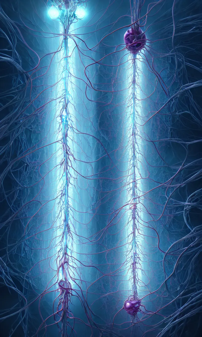 Image similar to internal lymphocyte virion rawandrendered synaptic fractality transmission embryonic beholder figure glial neurons cyberpunk nerve cells microscopic hyphae by wojtekfus facey rossdraws. neuronal iridescent megacity neuron synapse by beksinski. # imaginativerealism