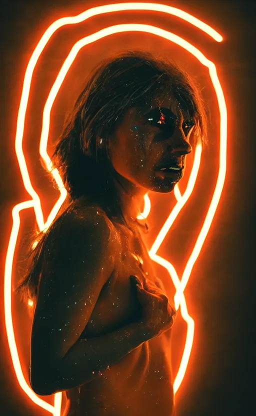 Image similar to grungy woman crying glowing neon paint, dark, horror, cinematic, Sony a7R IV, symmetric balance, polarizing filter, Photolab, Lightroom, 4K, Dolby Vision, Photography Award