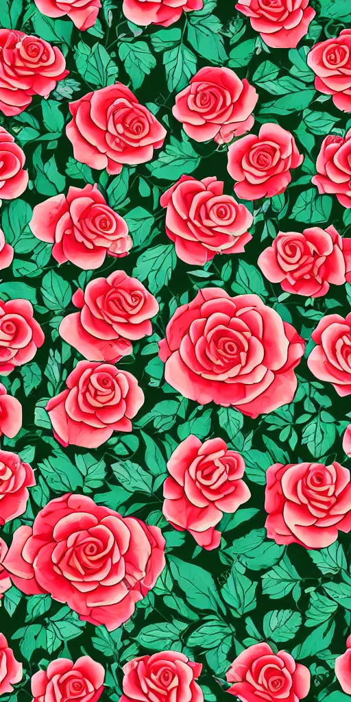 Image similar to seamless pattern of beautiful roses with leaves and throns, colourful, symmetrical, repeating 35mm photography