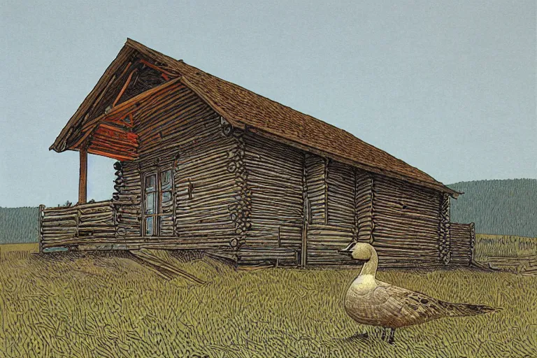 Image similar to country road cabin goose by moebius