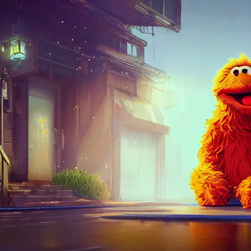 Image similar to highly detailed portrait elmo sesame street in gta v, stephen bliss, unreal engine, fantasy art by greg rutkowski, loish, rhads, ferdinand knab, makoto shinkai and lois van baarle, ilya kuvshinov, rossdraws, tom bagshaw, global illumination, radiant light, detailed and intricate environment