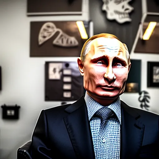 Image similar to putin at a tattoo shop. getting a tattoo of the letter z on his chest. canon eos r 3, f / 1. 4, iso 2 0 0, 1 / 1 6 0 s, 8 k, raw.