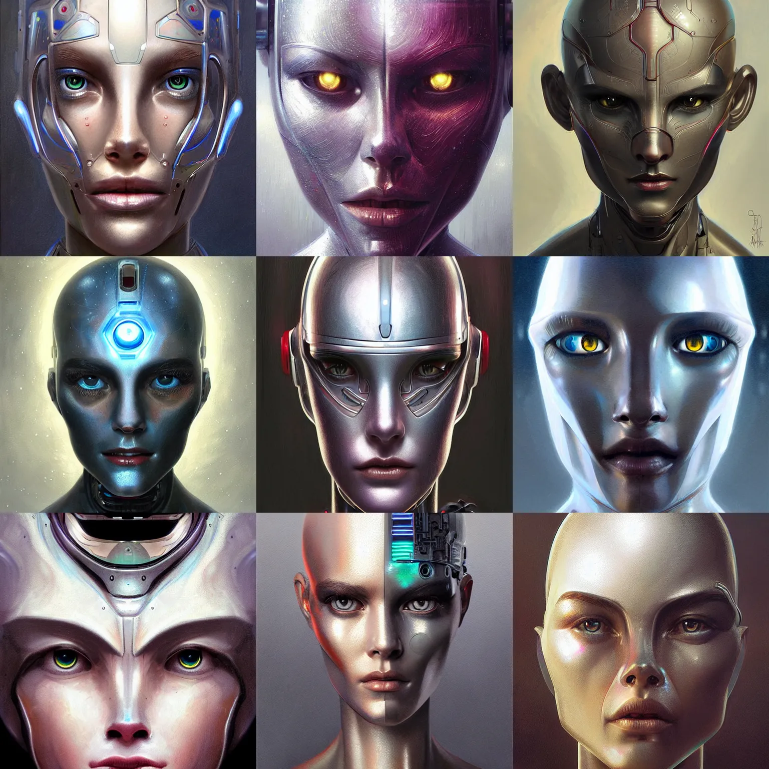 Prompt: a magical robot head, mechanical, artificial, highly detailed, digital painting, smooth, sharp, beautiful face, expressive eyes, art by greg rutkowski and alex gray