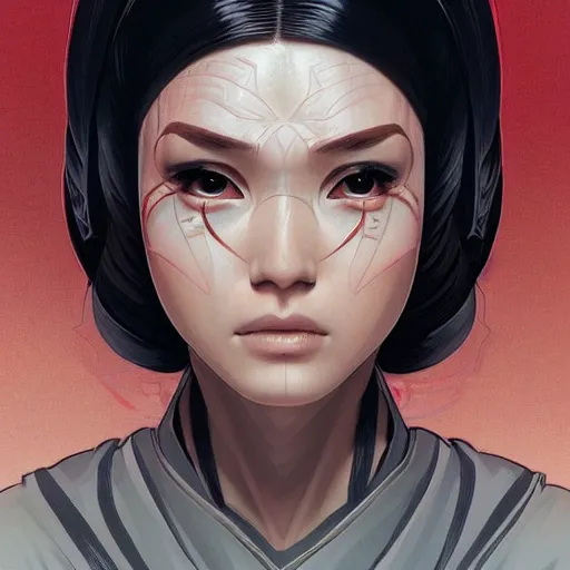 Image similar to one female jedi master, wearing the traditional jedi robe, beautiful and uniquely odd looking, detailed symmetrical close up portrait, intricate complexity, in the style of artgerm and ilya kuvshinov, magic the gathering, star wars art