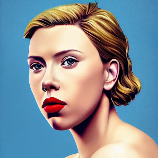 Image similar to portrait of scarlet johansson, highly detailed, centered, solid color background, digital painting