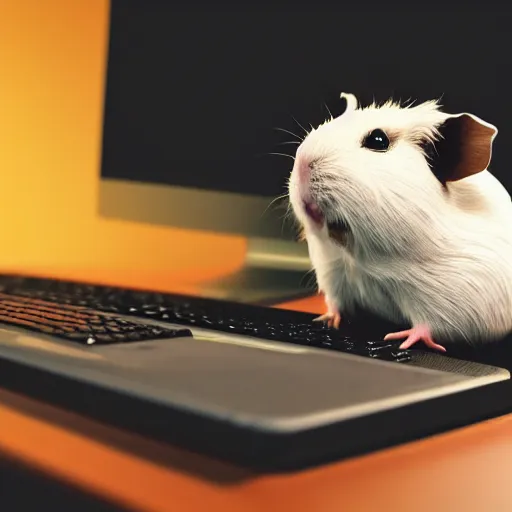 Prompt: photo of guinea pigs standing on a computer keyboard, stock art, trending on artstation, studio lighting