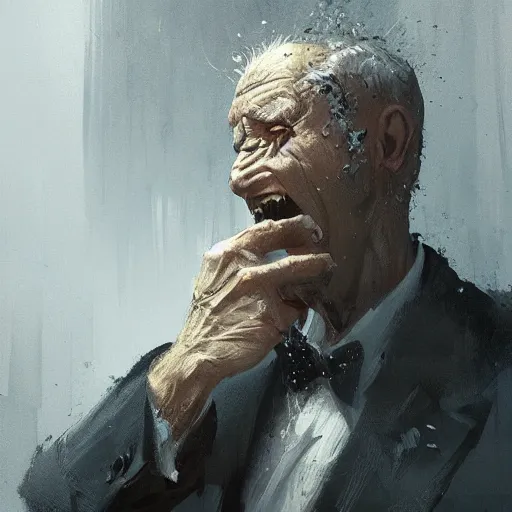 Prompt: old man portrait, throwing hand grenade, greg rutkowski art