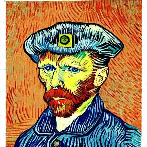 Image similar to retarded wolf portrait, van gogh style, propaganda style