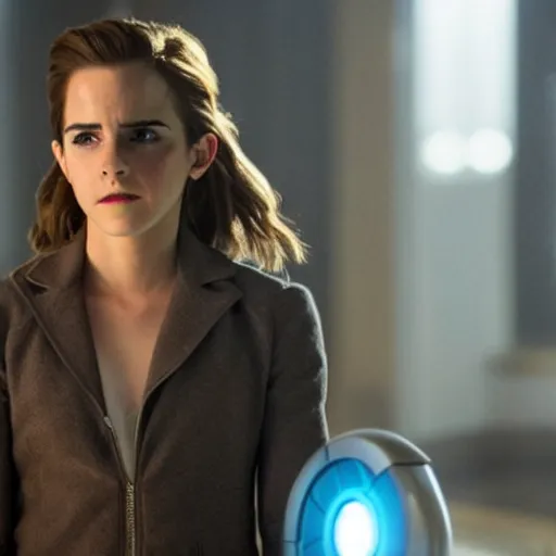 Image similar to a still of emma watson in iron man