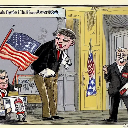 Prompt: a satirical cartoon about American politics