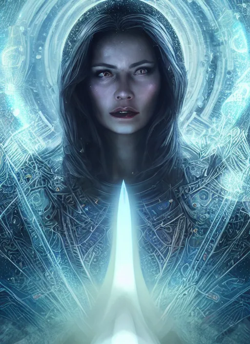 Image similar to portrait, queen of death, glowing halo, mandala, bokeh on background, dramatic lighting, cinematic, establishing shot, extremly high detail, foto realistic, cinematic lighting, post processed, concept art, artstation, matte painting, style by eddie mendoza, raphael lacoste, alex ross. 3d. octane render. by Tooth Wu and wlop and beeple and dan mumford