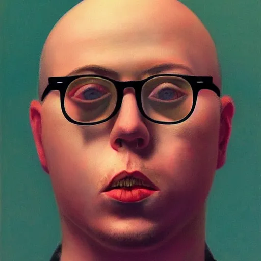 Image similar to beautiful award - winning full - body portrait of anthony fantano, theneedledrop, painted by zdzislaw beksinski