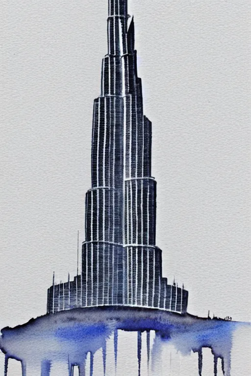 minimalist watercolor splash ink art of burj khalifa | Stable Diffusion ...