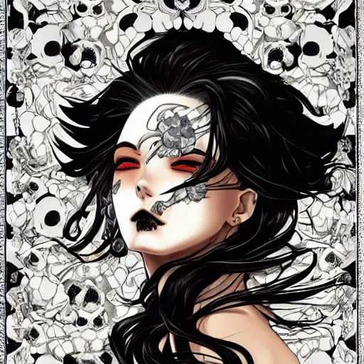 Image similar to anime manga skull portrait young woman skeleton, intricate, regal, angel, stormy elegant, highly detailed, digital art, ffffound, art by JC Leyendecker and sachin teng