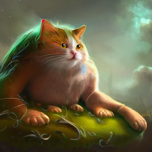 Image similar to fantasy fat cat, high detail, digital art, beautiful , concept art,fantasy art, 4k